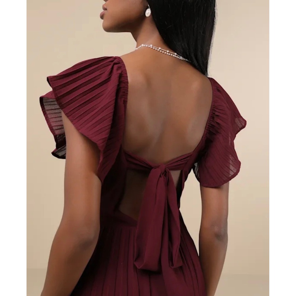 Lulus Burgundy Pleated Tiered Maxi Dress Off Shoulder Sweetheart Gown L 2852